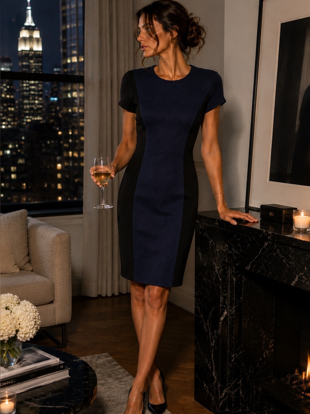 Club Monaco Textured Virgin Wool Colorblock Sheath Dress Navy Black Size 2